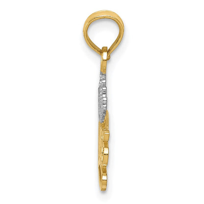 14K Gelb & Rhodium mit Rhodium Poliert Princess mit Krone Anhänger