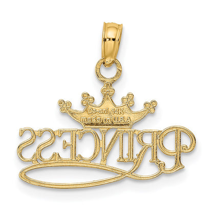 14K Gelb & Rhodium mit Rhodium Poliert Princess mit Krone Anhänger