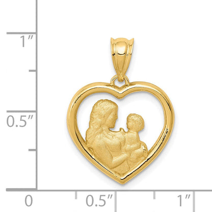 14K Gelbgold Anhänger "Mama/Baby-Herz" mit Charm, poliert und satiniert