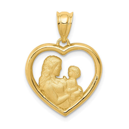 14K Gelbgold Anhänger "Mama/Baby-Herz" mit Charm, poliert und satiniert