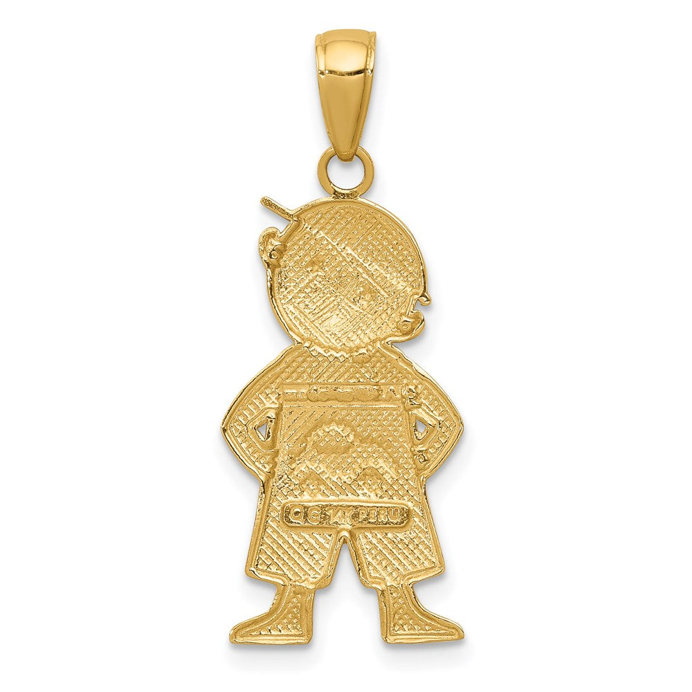 14K Gelbgold und Rhodium mit Rhodinierung, Junge mit Händen in den Taschen Anhänger