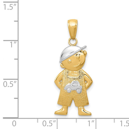 14K Gelbgold und Rhodium mit Rhodinierung, Junge mit Händen in den Taschen Anhänger
