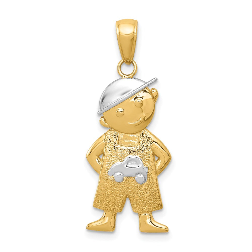 14K Gelbgold und Rhodium mit Rhodinierung, Junge mit Händen in den Taschen Anhänger
