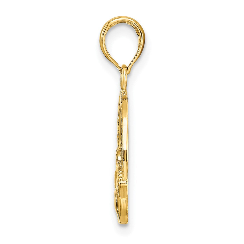 14K Gelbgold Satiniert Diamantiert Flach-backed Claddagh Anhänger