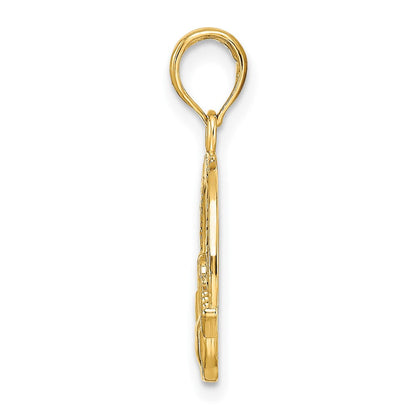 14K Gelbgold Satiniert Diamantiert Flach-backed Claddagh Anhänger