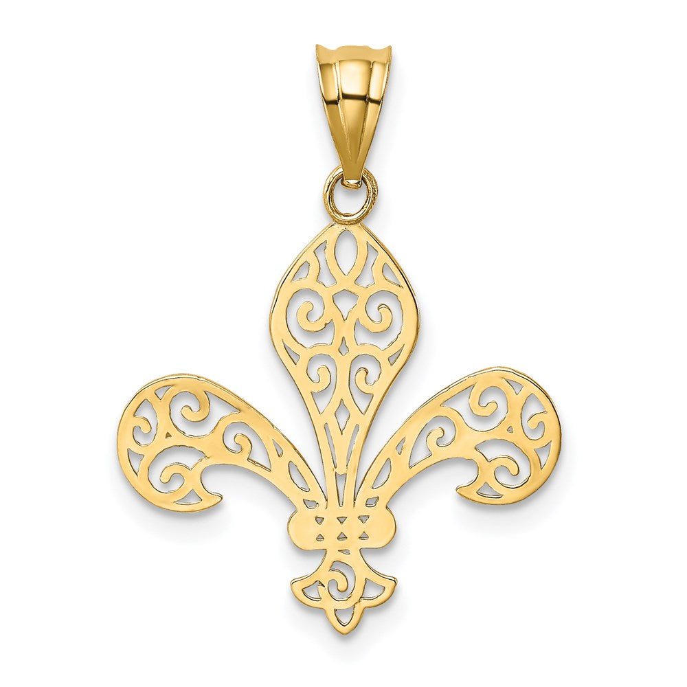 14K Gelbgold Filigran Fleur De Lis Anhänger