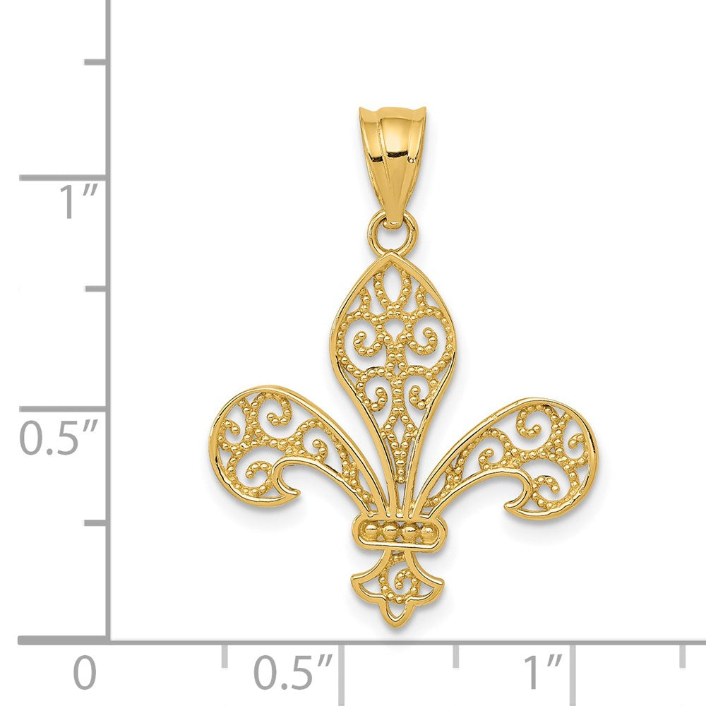 14K Gelbgold Filigran Fleur De Lis Anhänger