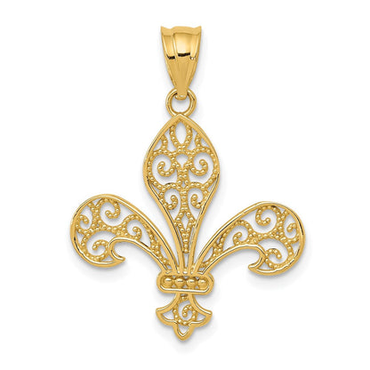 14K Gelbgold Filigran Fleur De Lis Anhänger