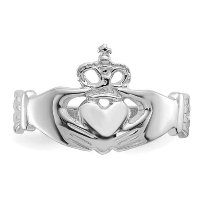 14K Weißgold polierter Claddagh-Ring