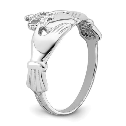 14K Weißgold polierter Claddagh-Ring