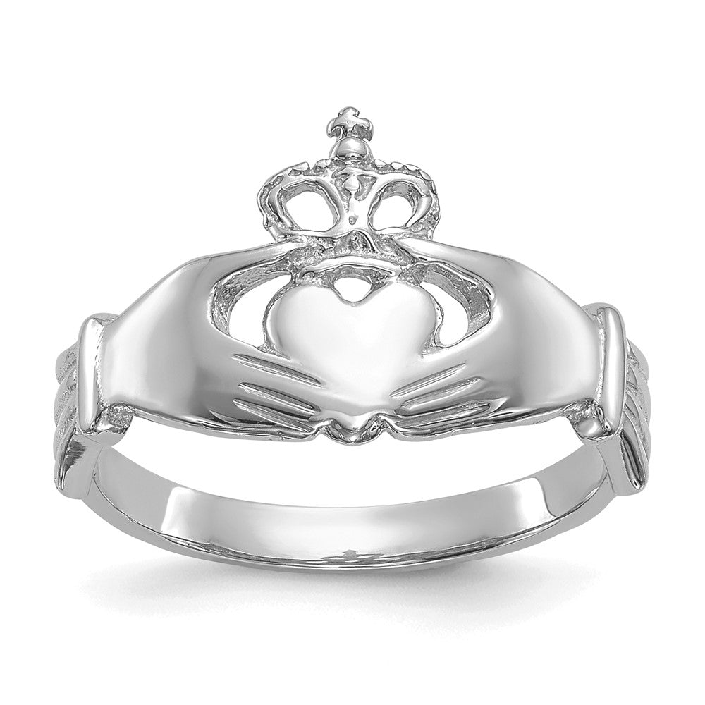 14K Weißgold polierter Claddagh-Ring