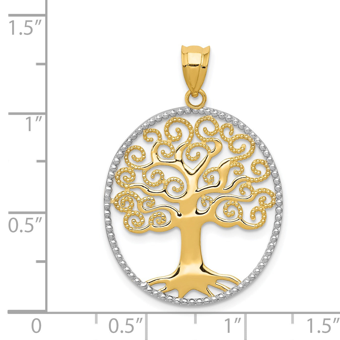 14K Gelb- und Rhodiumgold Anhänger „Baum des Lebens" mit Rhodium-Filigran