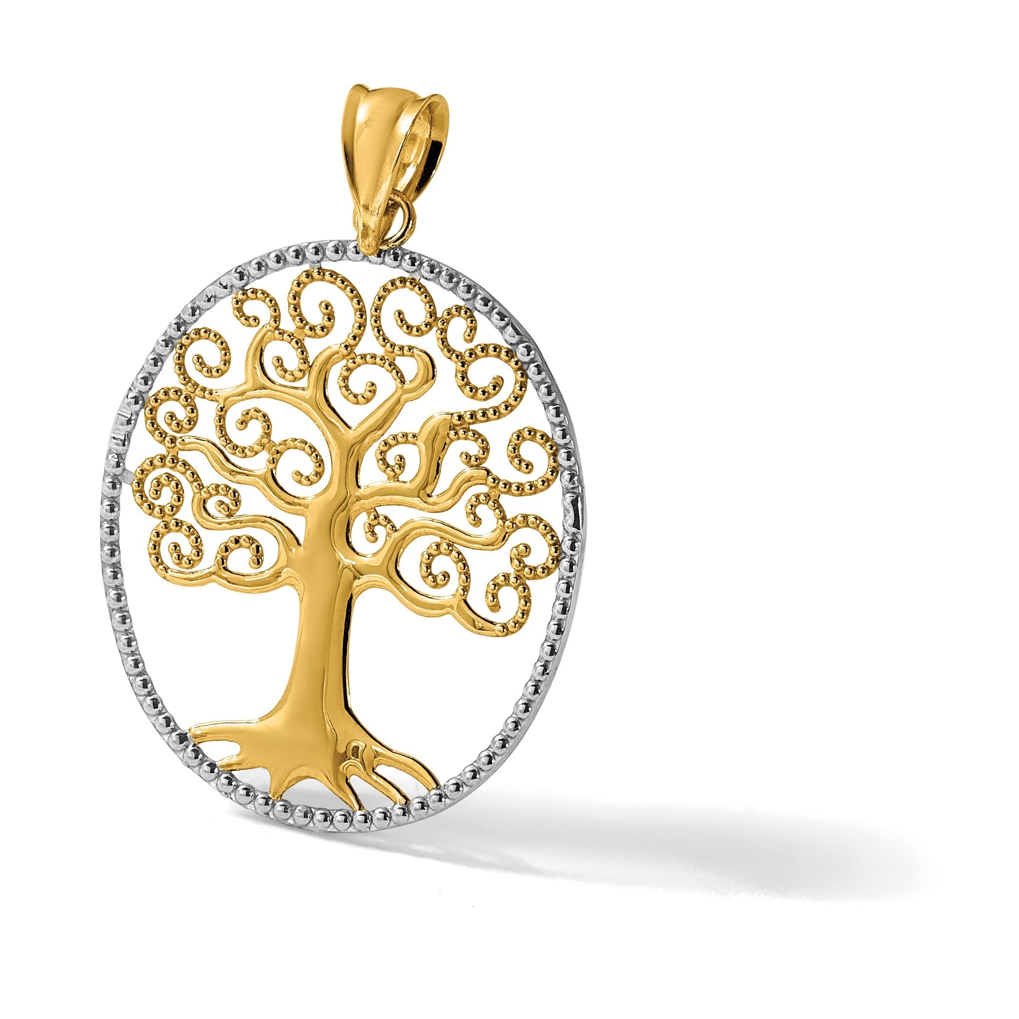 14K Gelb- und Rhodiumgold Anhänger „Baum des Lebens" mit Rhodium-Filigran