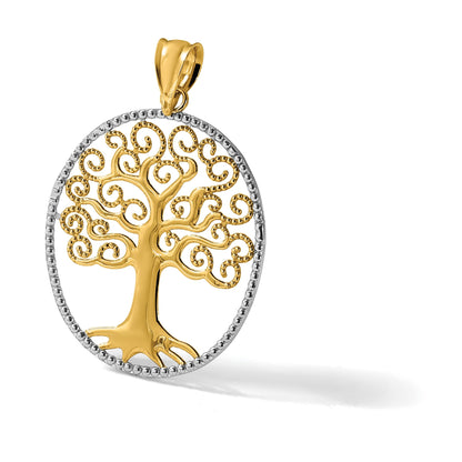 14K Gelb- und Rhodiumgold Anhänger „Baum des Lebens" mit Rhodium-Filigran