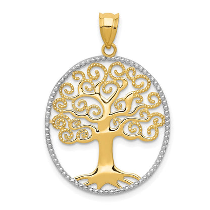 14K Gelb- und Rhodiumgold Anhänger „Baum des Lebens" mit Rhodium-Filigran