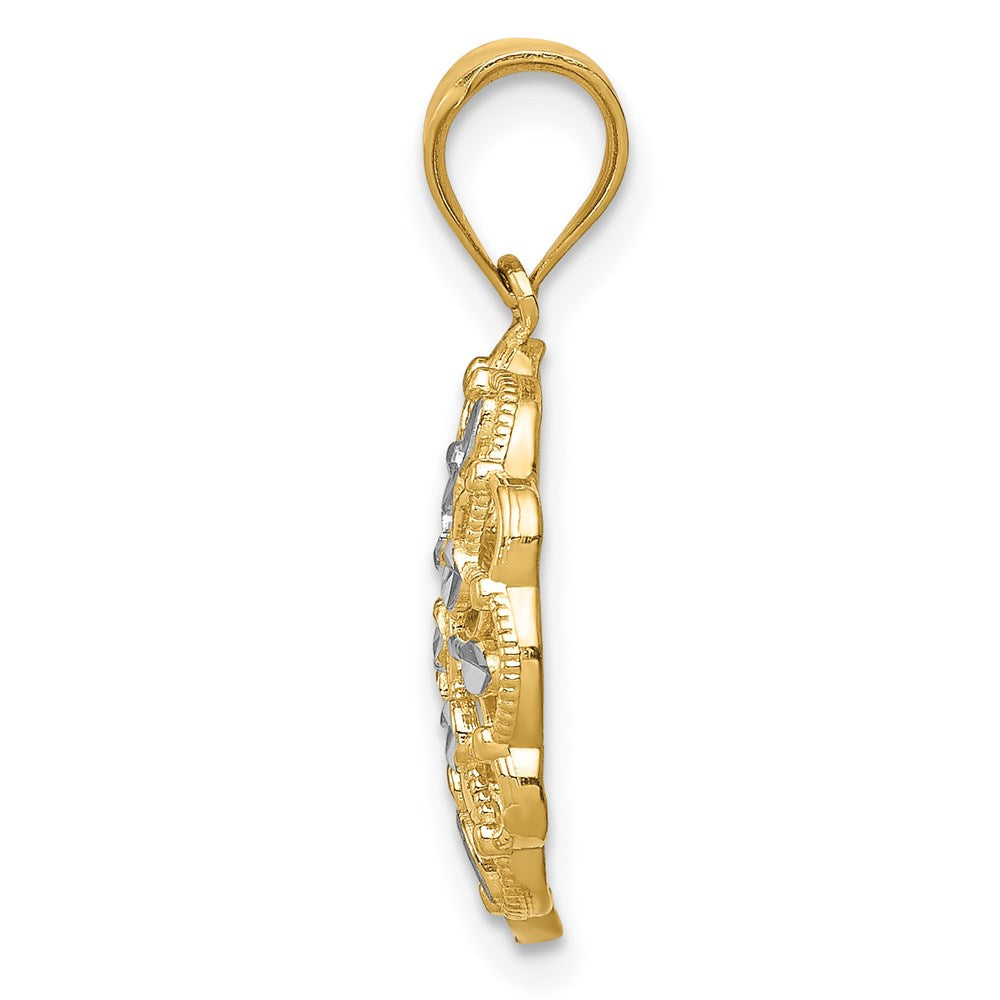 14K Gelb & Rhodium mit Rhodium Diamantiert Rund Anhänger