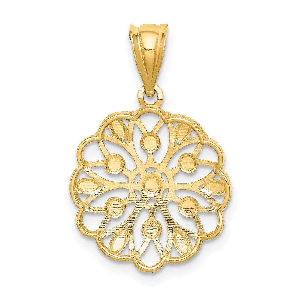 14K Gelb & Rhodium mit Rhodium Diamantiert Rund Anhänger