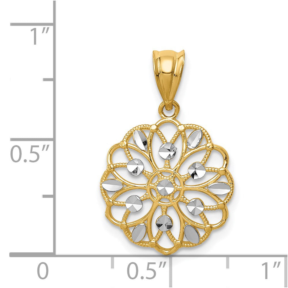 14K Gelb & Rhodium mit Rhodium Diamantiert Rund Anhänger