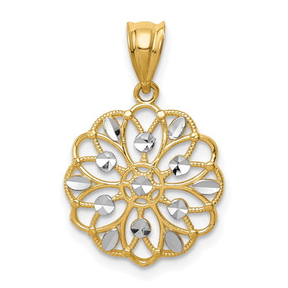 14K Gelb & Rhodium mit Rhodium Diamantiert Rund Anhänger