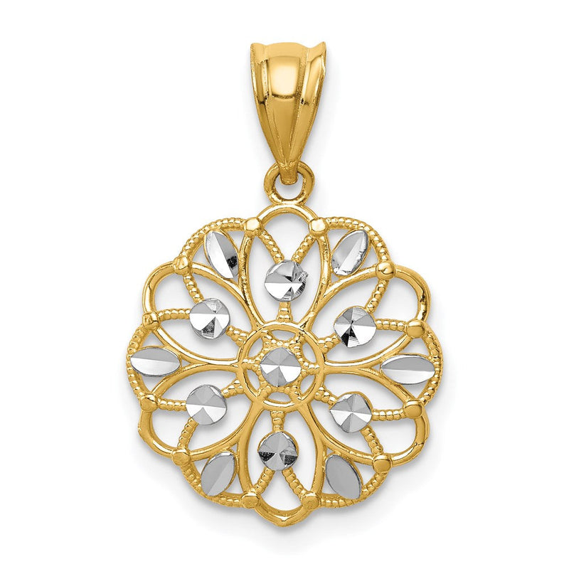 14K Gelb & Rhodium mit Rhodium Diamantiert Rund Anhänger