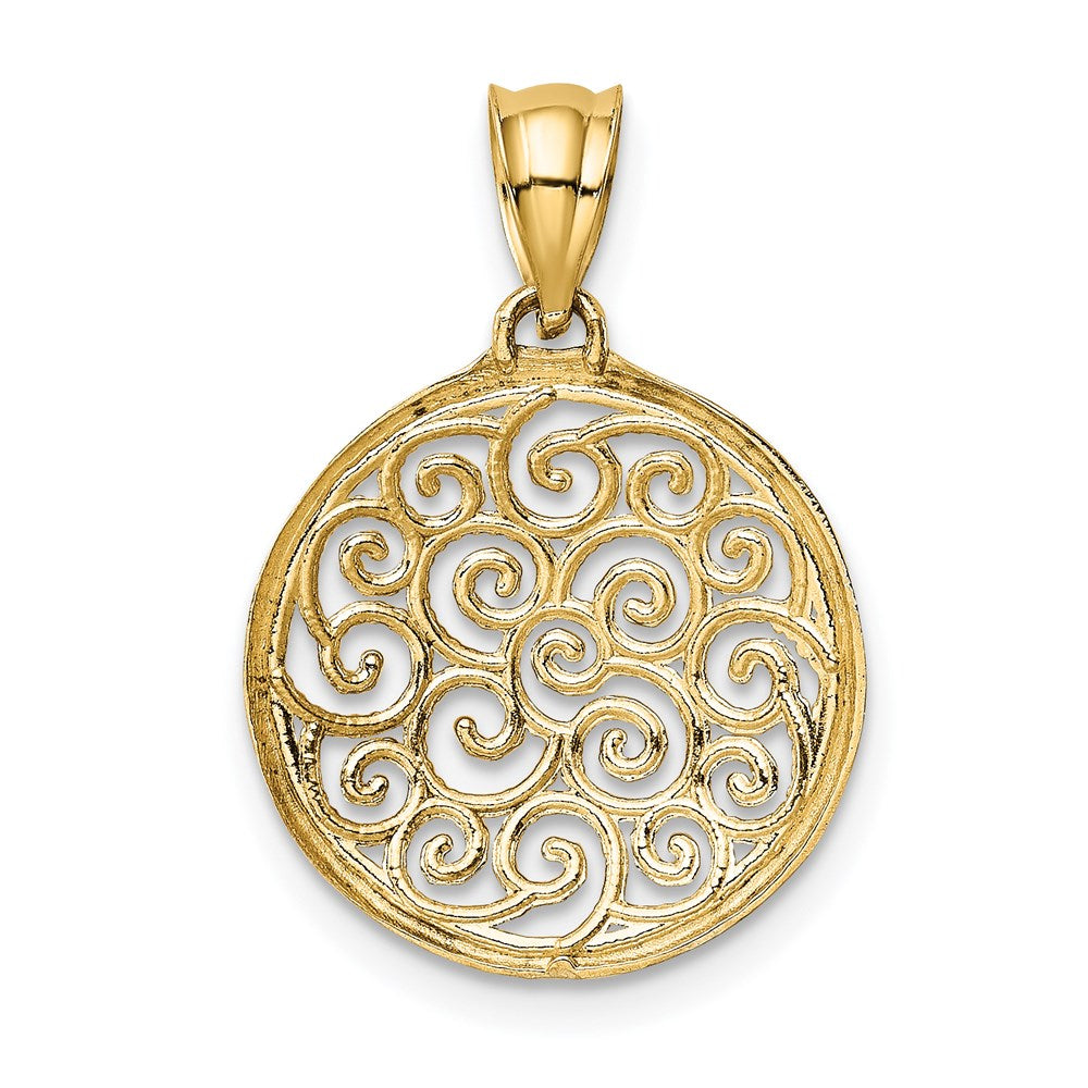 14K Gelbgold mit Rhodium-Filigran-Kreisanhänger in Rhodium