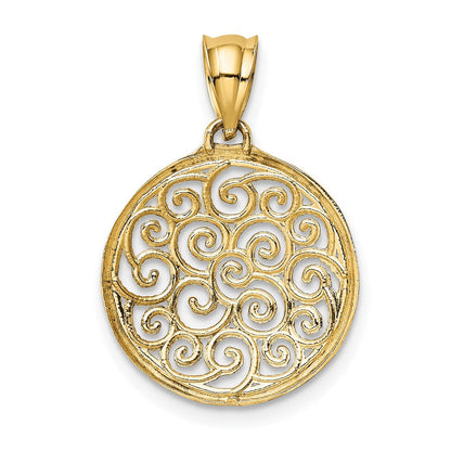 14K Gelbgold mit Rhodium-Filigran-Kreisanhänger in Rhodium