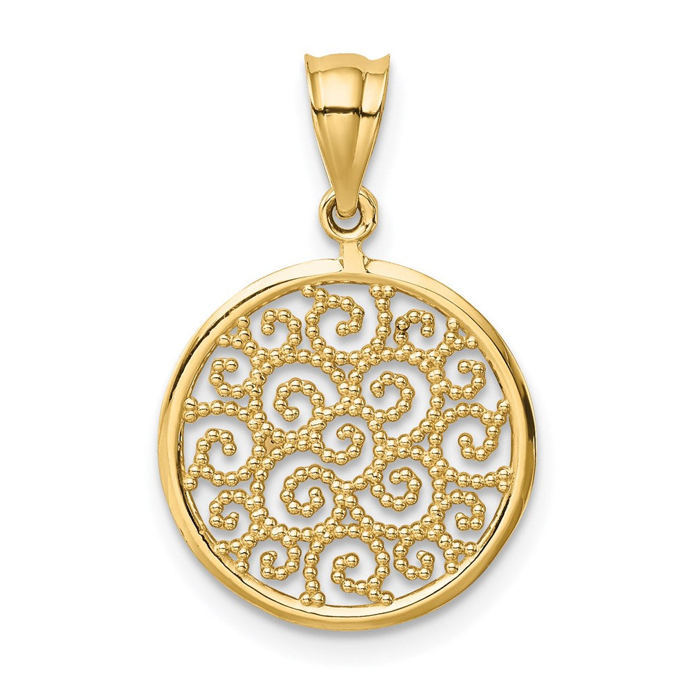 14K Gelbgold Filigran Rund Anhänger