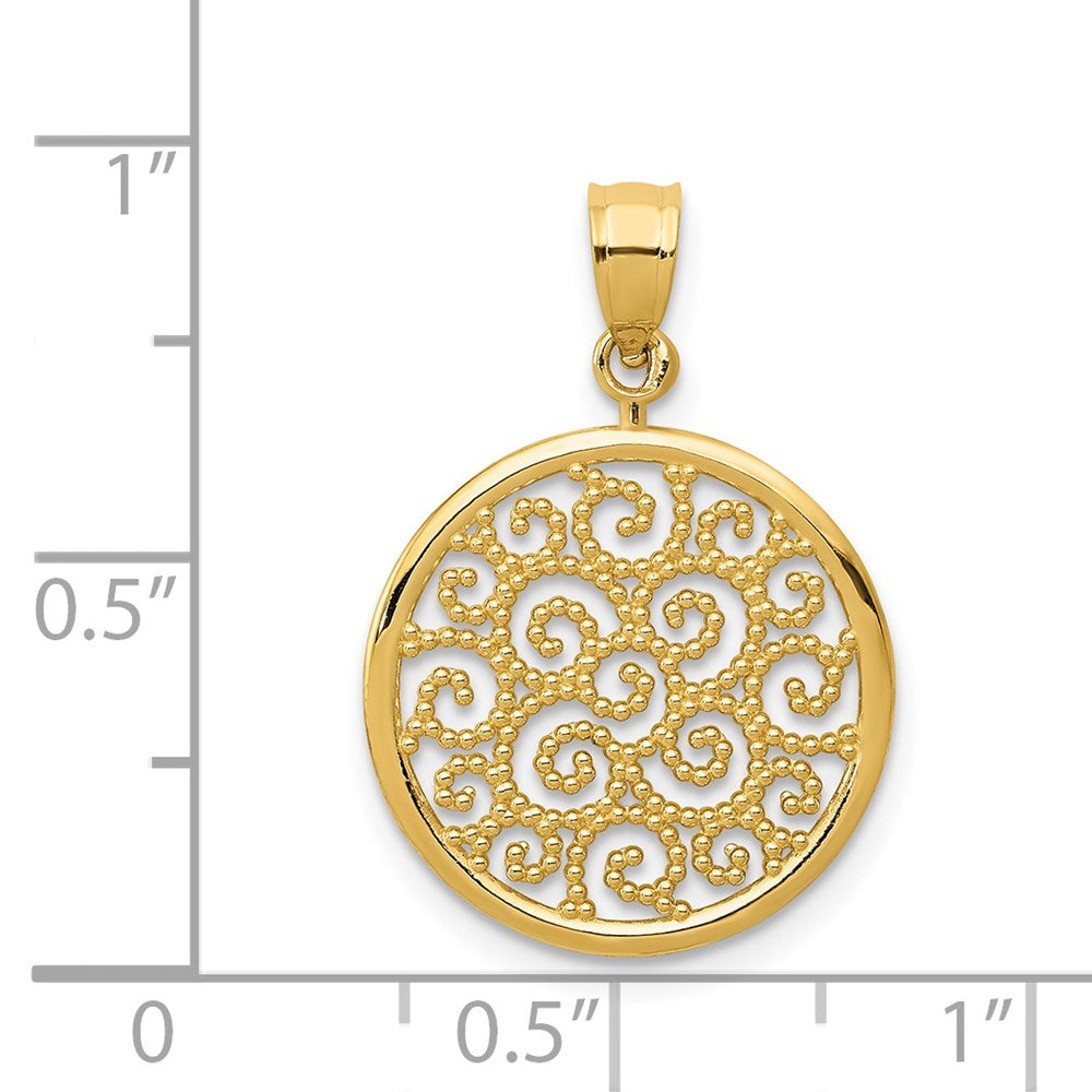 14K Gelbgold Filigran Rund Anhänger