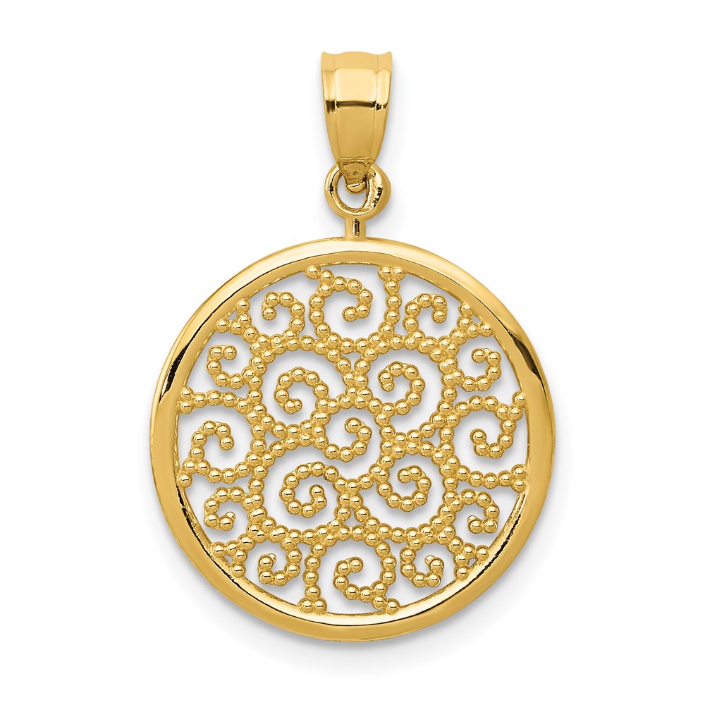 14K Gelbgold Filigran Rund Anhänger