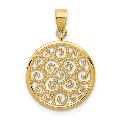 14K Gelbgold Filigran Rund Anhänger