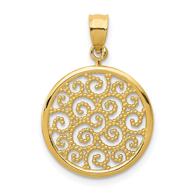 14K Gelbgold Filigran Rund Anhänger