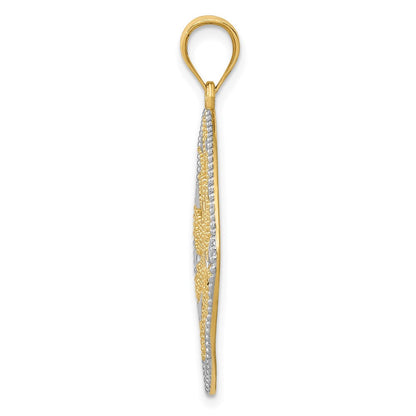 14K Gelb- & Rhodiumgold mit Rhodium diamantgeschliffenem Filigran-Wirbel-Anhänger