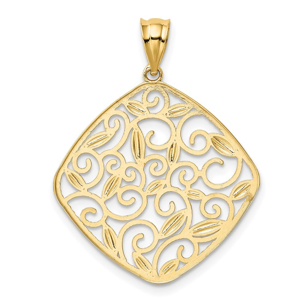 14K Gelb- & Rhodiumgold mit Rhodium diamantgeschliffenem Filigran-Wirbel-Anhänger