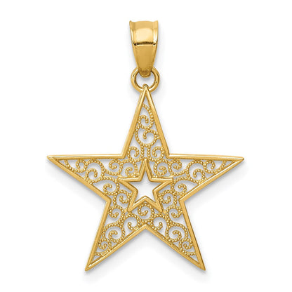 14K Gelbgold Filigran Stern Anhänger