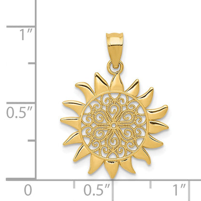 14K Gelbgold Poliert Filigran Sonne Anhänger