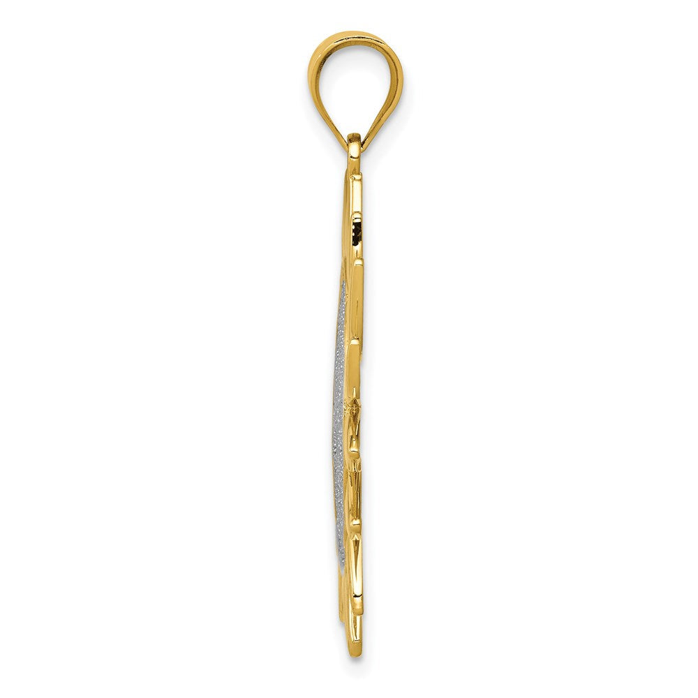 14K Gelb- und Rhodiumgold-Sonnenanhänger mit Rhodium-Filigran