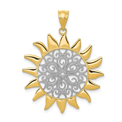 14K Gelb- und Rhodiumgold-Sonnenanhänger mit Rhodium-Filigran