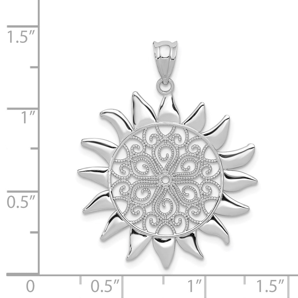 14K Weißgold Filigran-Sonnenanhänger