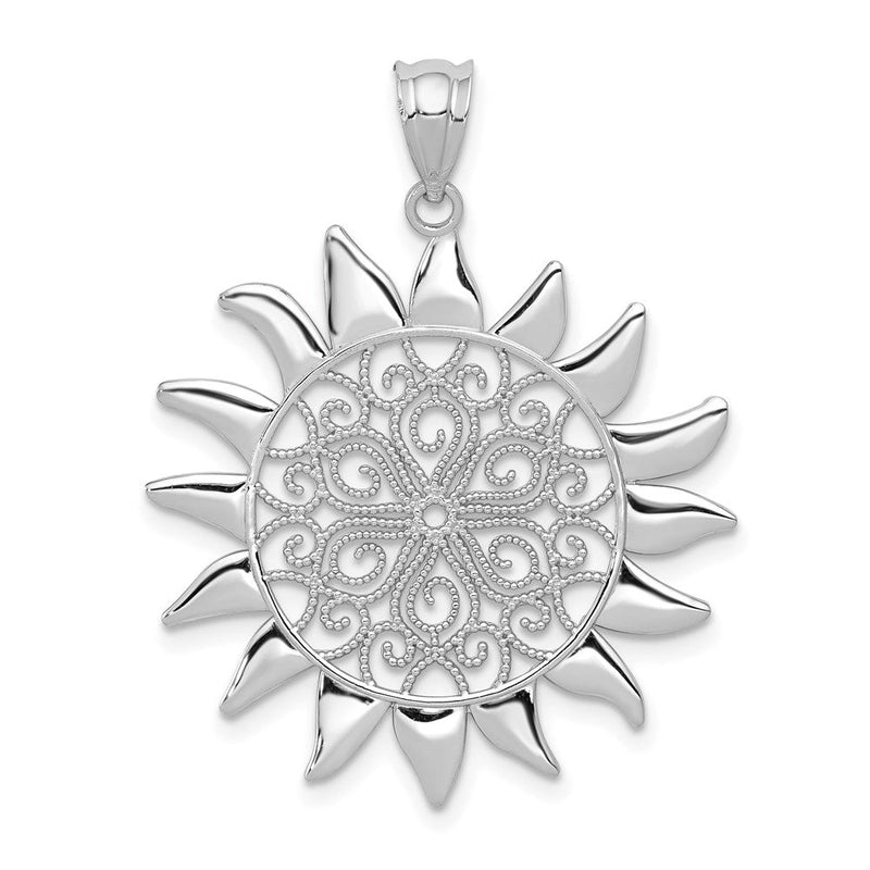 14K Weißgold Filigran-Sonnenanhänger