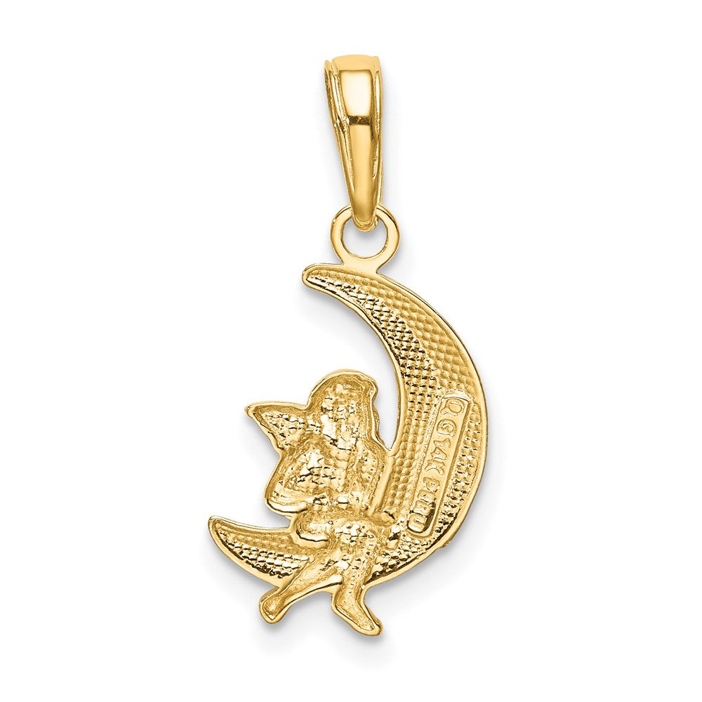 14K Gelb & Rhodium und Poliert Mond mit Engel Anhänger