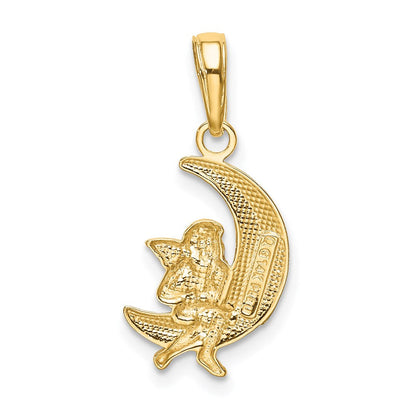 14K Gelb & Rhodium und Poliert Mond mit Engel Anhänger