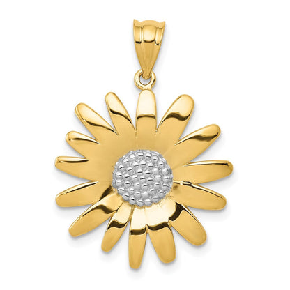 14K Gelb- und Rhodiumgold mit Sonnenblumen-Anhänger aus Rhodium