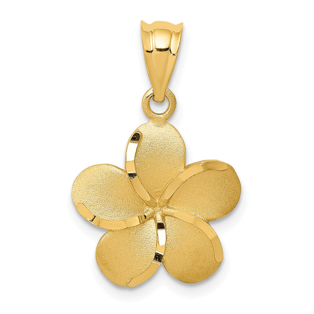 14K Gelbgold Diamantiert Plumeria Anhänger