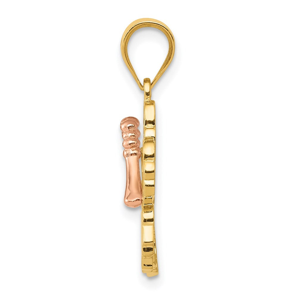 14K Bicolor Gelbgold und Roségold Hibiskusblüten-Anhänger