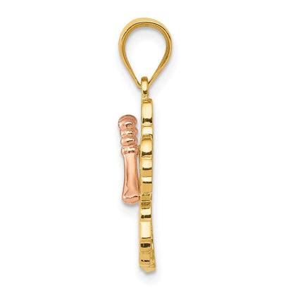 14K Bicolor Gelbgold und Roségold Hibiskusblüten-Anhänger