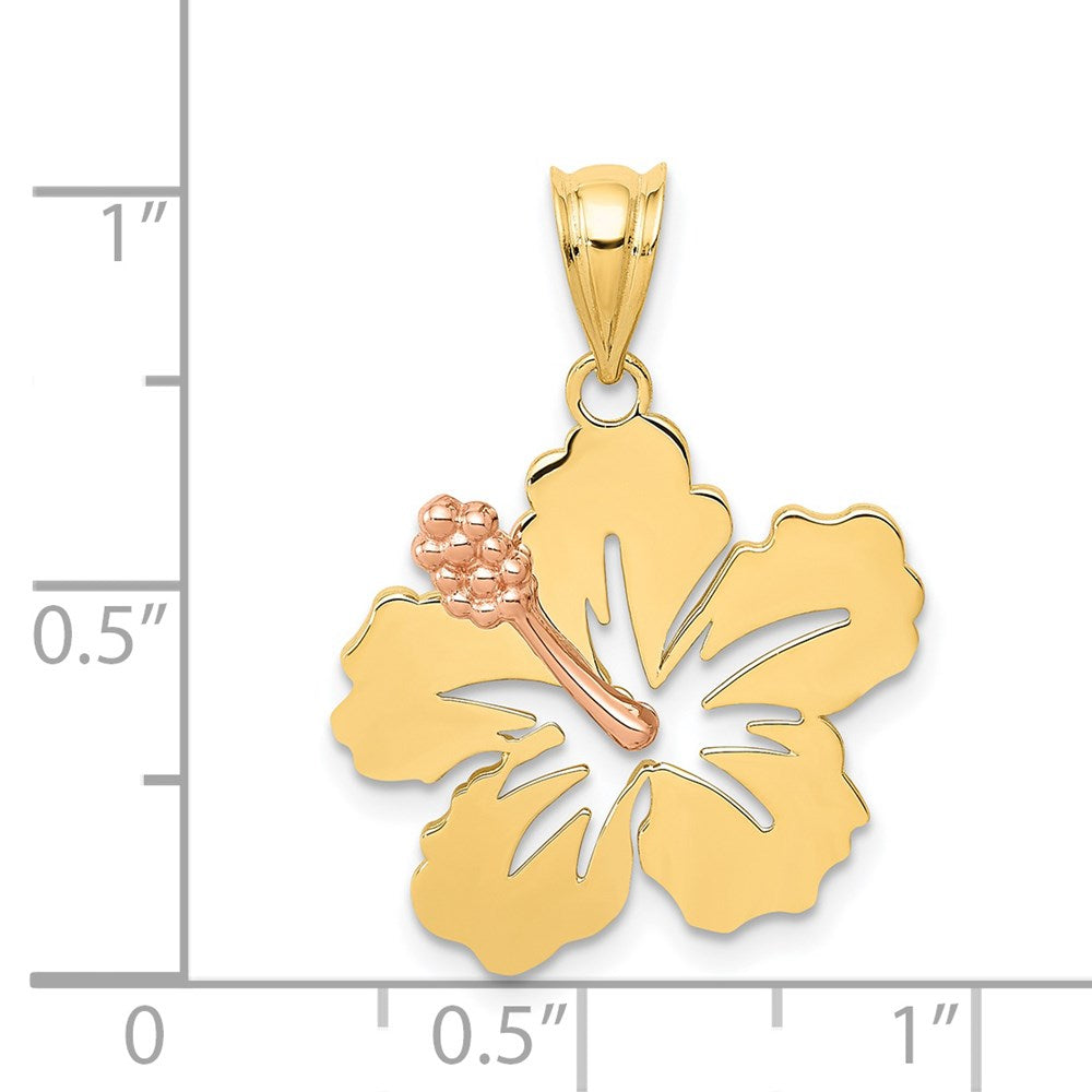 14K Bicolor Gelbgold und Roségold Hibiskusblüten-Anhänger