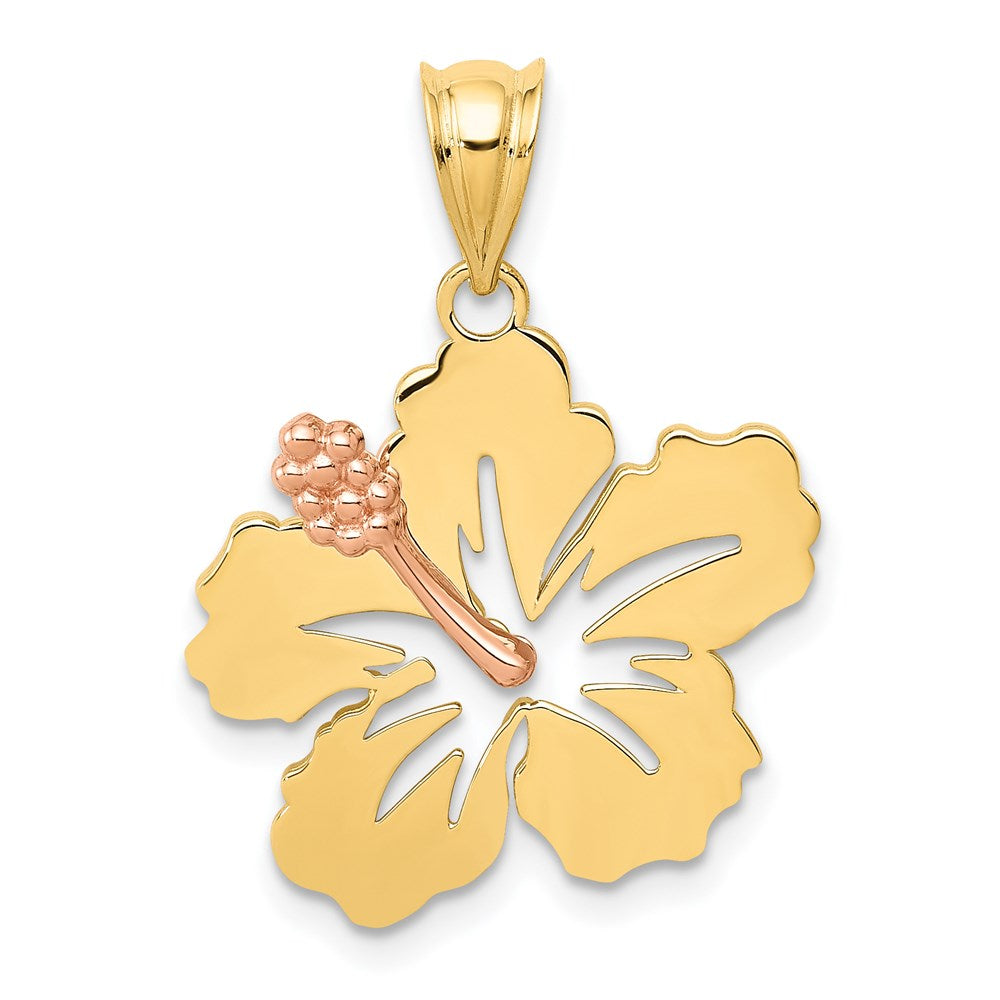 14K Bicolor Gelbgold und Roségold Hibiskusblüten-Anhänger
