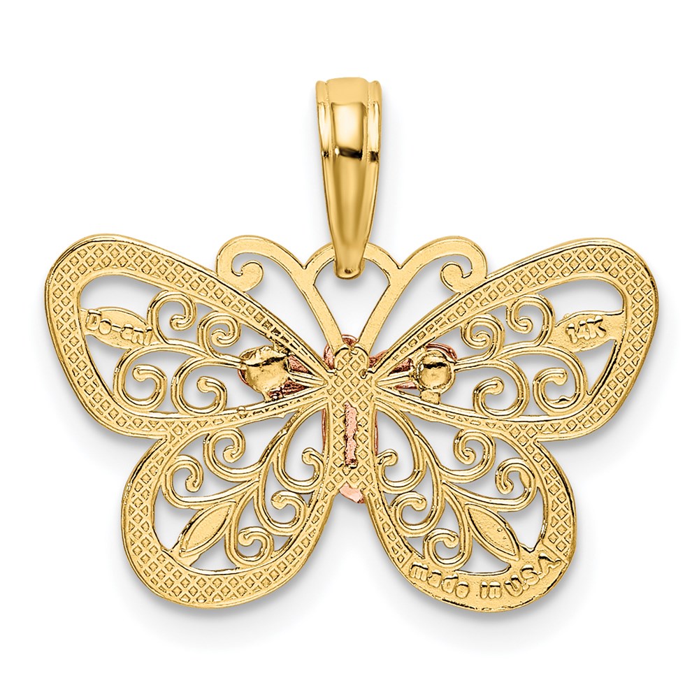 14K Bicolor mit Weiß Rhodium Diamantiert Schmetterling Anhänger