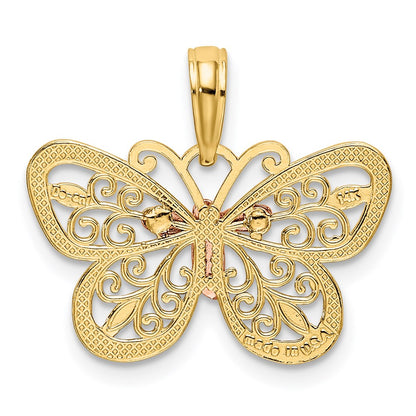 14K Bicolor mit Weiß Rhodium Diamantiert Schmetterling Anhänger