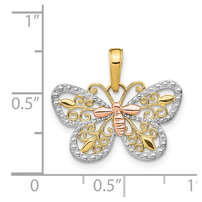 14K Bicolor mit Weiß Rhodium Diamantiert Schmetterling Anhänger